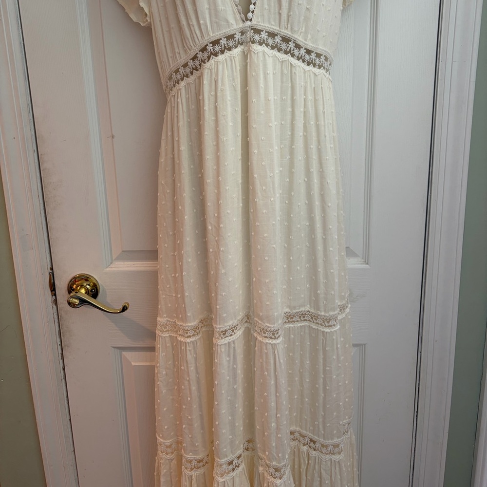 Aakaa NWT Womens Large Ivory Swiss Dot Lace Boho Cottagecore Maxi Dress - Picture 3 of 12